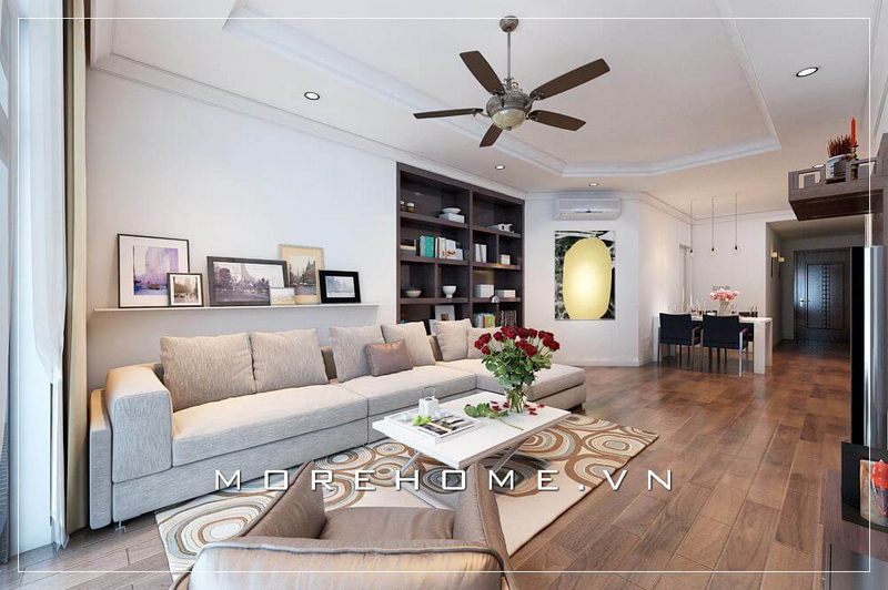 Mang lại cảm giác thoải mái, thoáng đãng tiện nghi cho phòng khách căn hộ với bộ sofa hiện đại trẻ trung và vải bọc sắc xám đầy tinh tế.